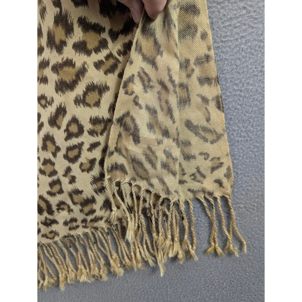 Pashmina Leopard Print Scarf Animal Print Shawl Wrap Fringed Tan Brown 66